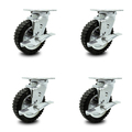 Service Caster 6 Inch Black Pneumatic Wheel Swivel Casters with Brakes and Bolt Swivel Lock Set SCC-100S150-PNB-TLB-BSL-4